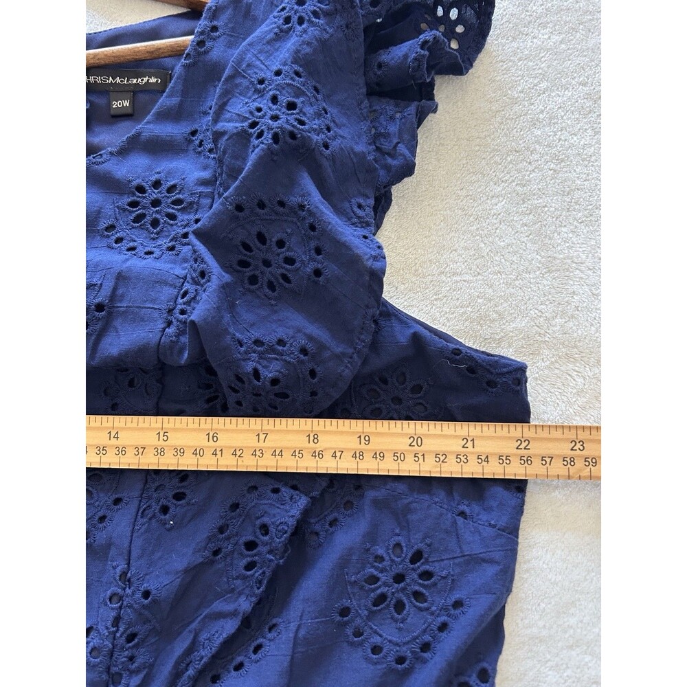 Chris McLaughlin Womens Dress Size 20 W Navy Cotton Eyelet Ruffle Pockets - Picture 9 of 10